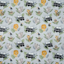 Bawełna 100% zwierzęta afrykańskie safari na szarym tle