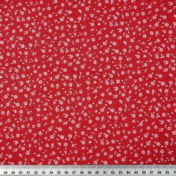 100% Baumwolle Mini Wiese mit weißen Punkten auf bordeauxfarbenem Hintergrund