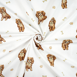 100% Baumwolle mit Spaniel-Hunden und Schleife auf weißem Hintergrund