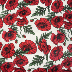 Wasserabweisender Codura-Stoff - Mohnblumen auf weißem Hintergrund