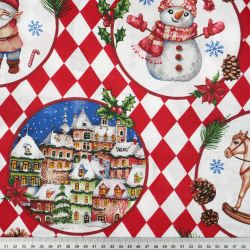 100% Baumwolle rote Rauten und Weihnachtsbilder