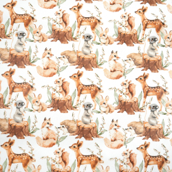 100% Baumwolle Waldtiere Zoo braun auf weißem Hintergrund