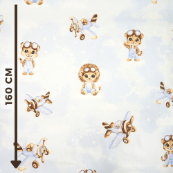 100% Baumwolle Tierpiloten beige auf blauem Hintergrund