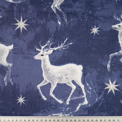 100% Baumwolle mit Weihnachtsmotiv magische Rehe auf dunkelblauem Hintergrund