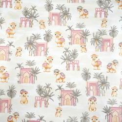 100% Baumwolle Kamele rosa-grau auf weißem Hintergrund