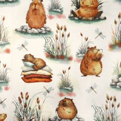 100% Baumwolle Kapibara Tiere auf ecrufarbenem Hintergrund