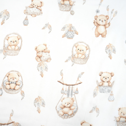 100% Baumwolle mit Bären in Körben auf weißem Hintergrund