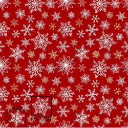 100% Baumwolle Weihnachtsmuster Schneeflocken Gold-Weiß auf rotem Hintergrund