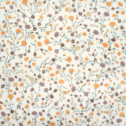 100% Baumwolle Blumen Zweige Mini Orange-Braun auf Ecru Hintergrund