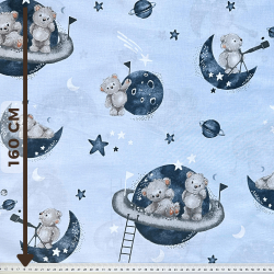 Baumwolle 100% Bären auf Planeten auf blauem Hintergrund  