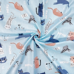 Baumwolle 100% Katzen dunkelblau-aprikosenfarben auf blauem Hintergrund  