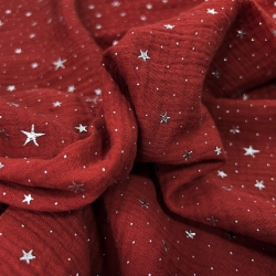 Baumwolle Musselin Double Gauze ziegelrot (Chilli Oil) mit silbernen Sternen  