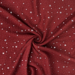 Baumwolle Musselin Double Gauze ziegelrot (Chilli Oil) mit silbernen Sternen  