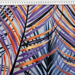 Baumwolle 100% orange-lila Blätter auf grauem Hintergrund - 220cm  