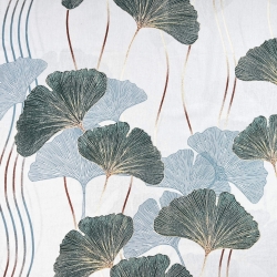 Baumwolle 100% Ginkgo-Blätter salbeigrün auf hellgrauem Hintergrund  