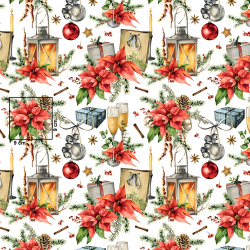 Baumwolle 100% Weihnachtsmuster Laternen mit Weihnachtsstern auf weißem Hintergrund  