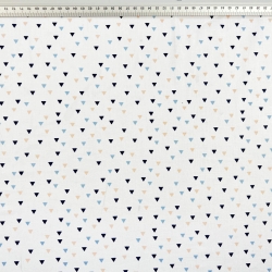 Baumwolle 100% Mini-Dreiecke in blau-apricot auf weißem Hintergrund  