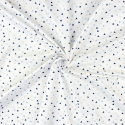 Baumwolle 100% Mini-Dreiecke in blau-apricot auf weißem Hintergrund  