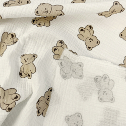 Musselin Double Gauze bedruckt mit braunen Bären  