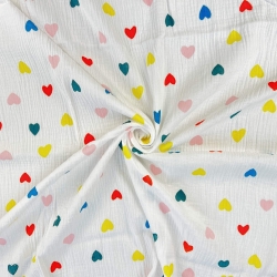 Musselin Double Gauze bedruckt mit bunten Herzen  