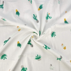 Musselin Double Gauze bedruckt mit Kakteen  