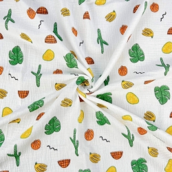 Musselin Double Gauze bedruckt mit tropischen Früchten  