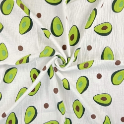 Musselin Double Gauze bedruckt mit Avocados  