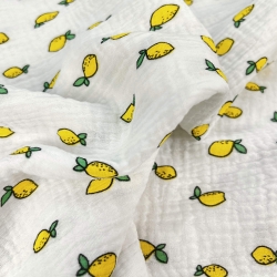 Musselin Double Gauze bedruckt mit Zitronen  