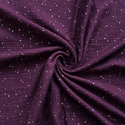 Musselin double gauze bordeaux (Claret) mit goldenen Punkten  