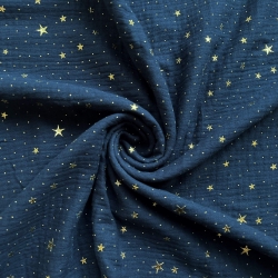 Musselin double gauze dunkel navy (Dark Navy) mit goldenen Sternen  