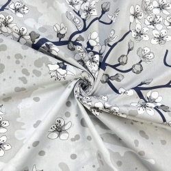 Baumwolle 100% Apfelbaumzweige auf grauem Hintergrund  