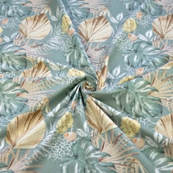 Baumwolle 100% Monstera-Blätter und Boho-Sträuße auf salbeigrünem Hintergrund - 220cm  