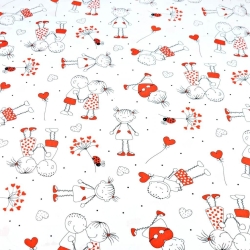 Baumwolle 100% verliebte Männchen mit rot auf weißem Hintergrund  