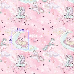 Baumwolle 100% goldene Einhörner mit Wolken auf rosa Hintergrund  