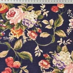 Baumwolle 100% Vorhangstoffe englische Rosen auf dunkelblauem Hintergrund  