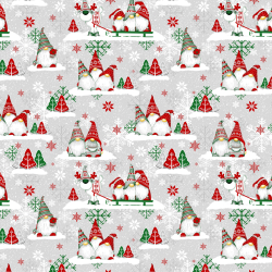 Baumwolle 100% Weihnachtsmuster Wichtel grün-rot mit Rentier auf grauem Hintergrund  