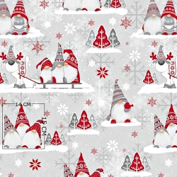 Baumwolle 100% Weihnachtsmuster Wichtel mit Rentier rot auf grauem Hintergrund  