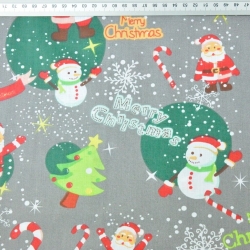 Baumwolle 100% Weihnachtsmuster mit Weihnachtsmännern und Schneemännern auf grauem Hintergrund  