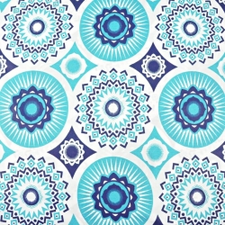Baumwolle 100% Mandala-Muster türkis auf weißem Hintergrund  