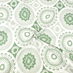 Baumwolle 100% Mandala-Muster salbeigrün auf weißem Hintergrund  