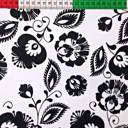 Baumwolle 100% Łowicz-Muster schwarz auf weißem Hintergrund  