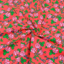 Baumwolle 100% Krakauer Muster Rosen auf rot  