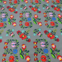 Baumwolle 100% bunter folkloristischer Muster auf dunkelgrauem Hintergrund  