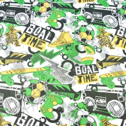 Baumwolle 100% Jugendmuster grün-orange auf weißem Hintergrund  