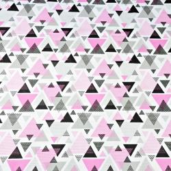 Baumwolle 100% Dreiecke mit Punkten rosa-grau auf weißem Hintergrund  