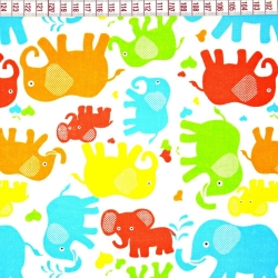 Baumwolle 100% bunte Elefanten auf weißem Hintergrund  