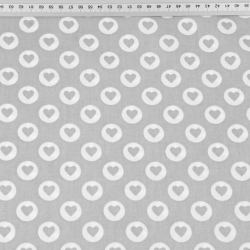 Baumwolle 100% MINI Herzen in Kreisen weiß auf grauem Hintergrund  
