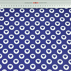 Baumwolle 100% MINI Herzen in Kreisen weiß auf dunkelblauem Hintergrund  