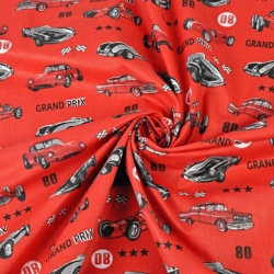 Baumwolle 100% Grand-Prix-Autos auf rotem Hintergrund  