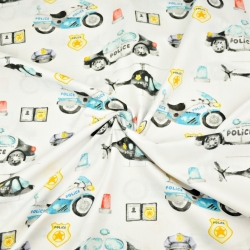 Baumwolle 100% Polizei blau-gelb auf weißem Hintergrund  